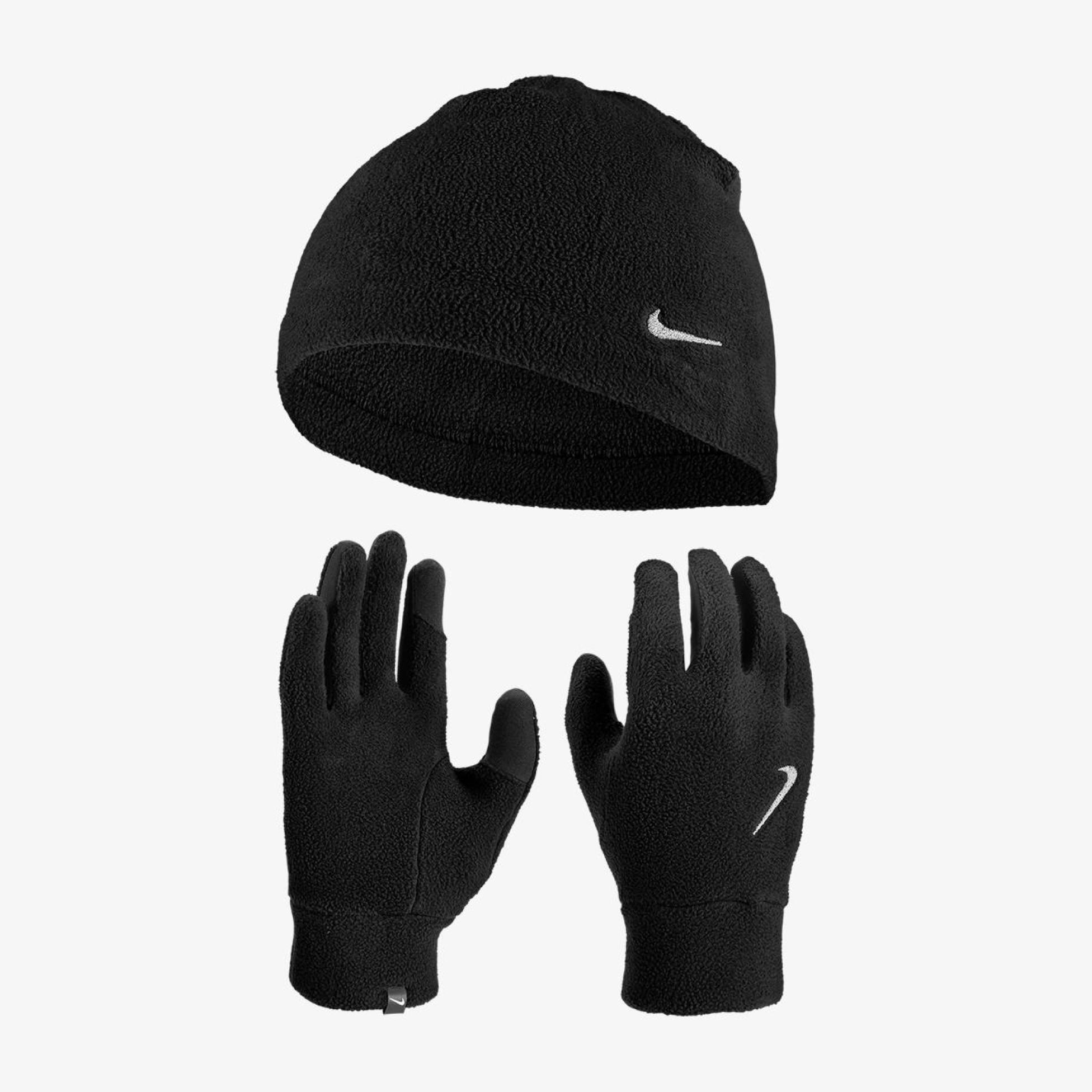 Outlet Женский набор:шапка, перчатки NIKE W FLEECE HAT AND GLOVE SET BLACK/BLACK/SILVER M/L N.100.2579.082.ML